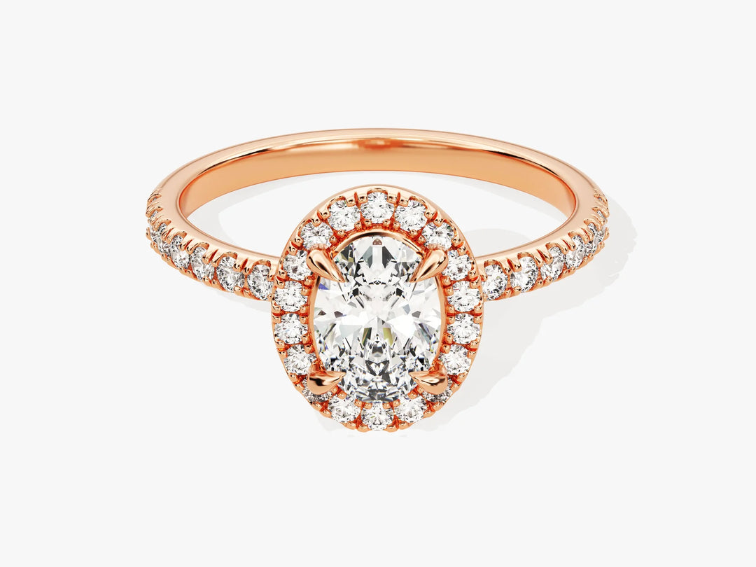 1.0CT Oval Diamond Halo Pave Setting Moissanite Engagement Ring