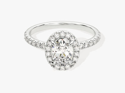 1.0CT Oval Diamond Halo Pave Setting Moissanite Engagement Ring