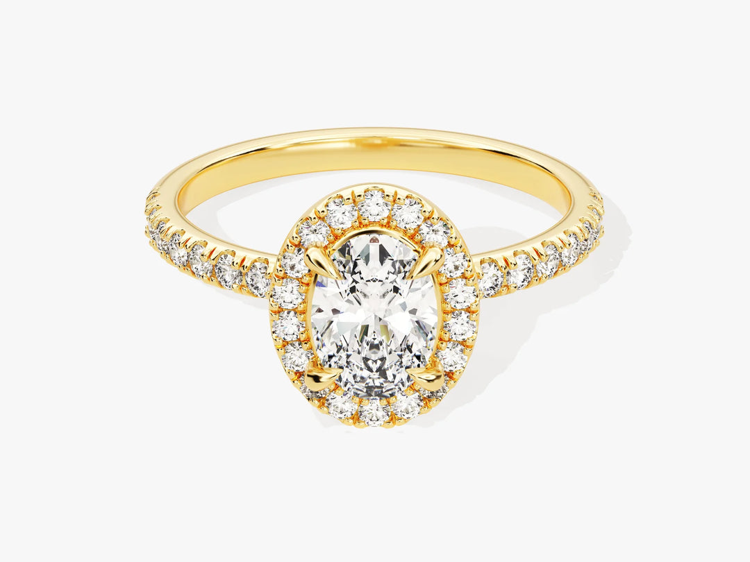 1.0CT Oval Diamond Halo Pave Setting Moissanite Engagement Ring