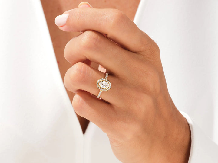 1.50CT Oval Diamond Halo Pave Setting Moissanite Engagement Ring