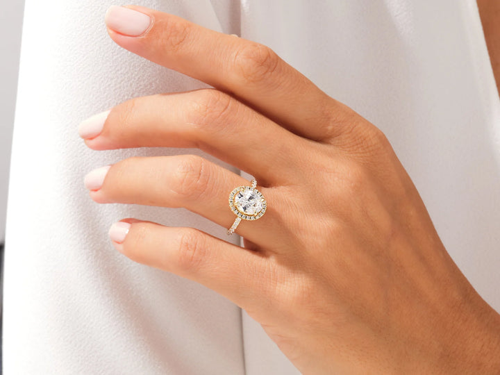 2.0CT Oval Diamond Halo Pave Setting Moissanite Engagement Ring
