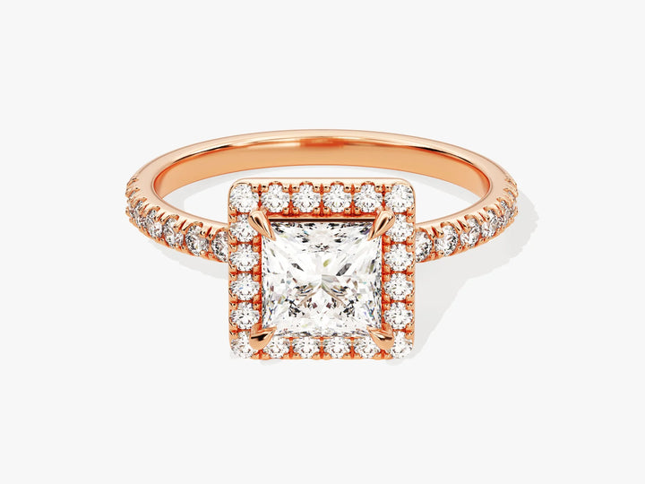 1.0CT Princess Diamond Halo Pave Setting Moissanite Engagement Ring