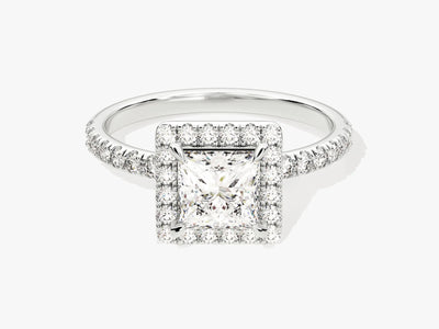 1.0CT Princess Diamond Halo Pave Setting Moissanite Engagement Ring