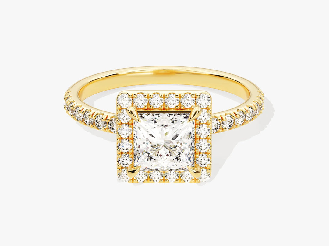 1.0CT Princess Diamond Halo Pave Setting Moissanite Engagement Ring