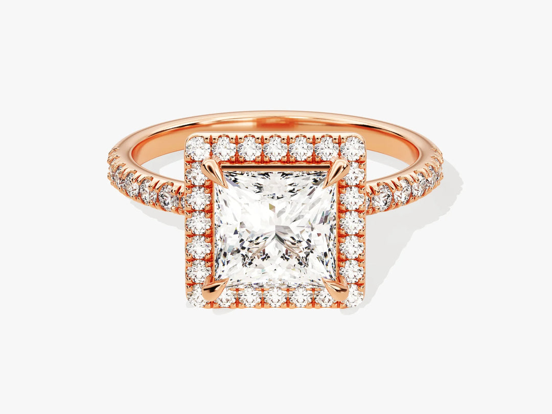 1.50CT Princess Diamond Halo Pave Setting Moissanite Engagement Ring