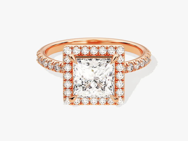 1.50CT Princess Diamond Halo Pave Setting Moissanite Engagement Ring