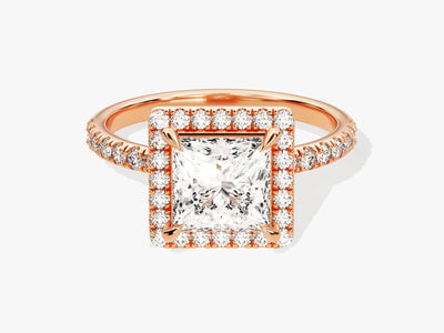 1.50CT Princess Diamond Halo Pave Setting Moissanite Engagement Ring