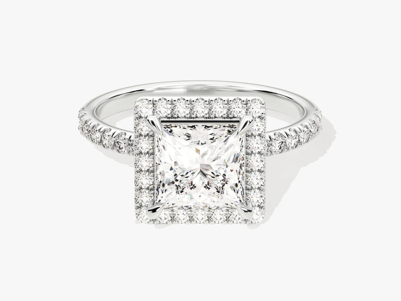 1.50CT Princess Diamond Halo Pave Setting Moissanite Engagement Ring