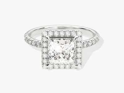 1.50CT Princess Diamond Halo Pave Setting Moissanite Engagement Ring