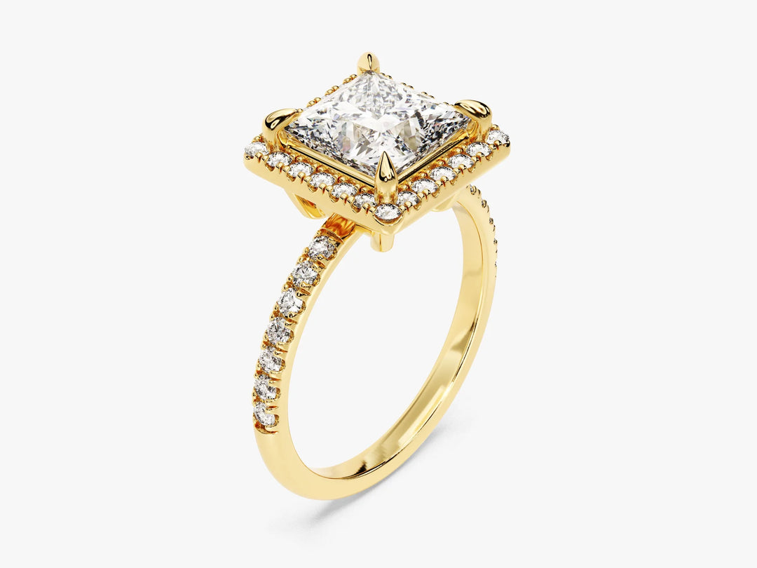 2.0CT Princess Diamond Halo Pave Setting Moissanite Engagement Ring