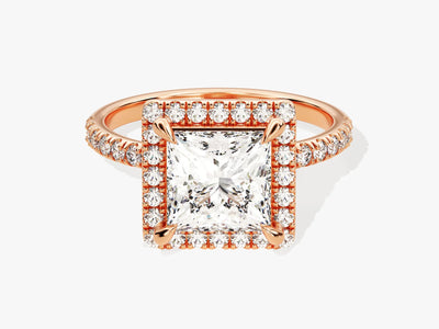 2.0CT Princess Diamond Halo Pave Setting Moissanite Engagement Ring