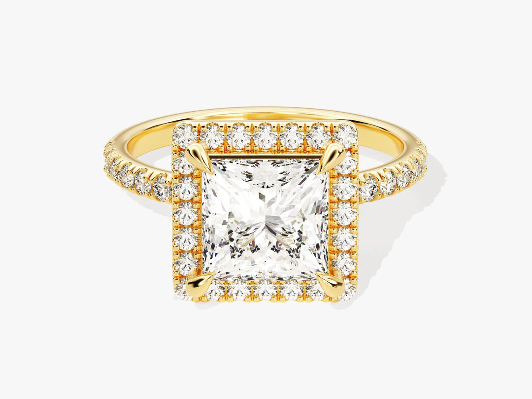 2.0CT Princess Diamond Halo Pave Setting Moissanite Engagement Ring