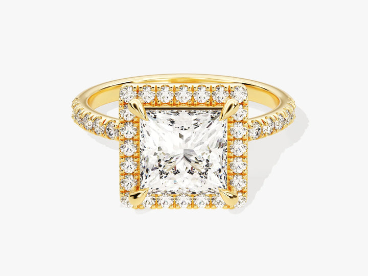 2.0CT Princess Diamond Halo Pave Setting Moissanite Engagement Ring