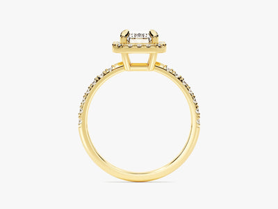 1.0CT Emerald Diamond Halo Pave Setting Moissanite Engagement Ring