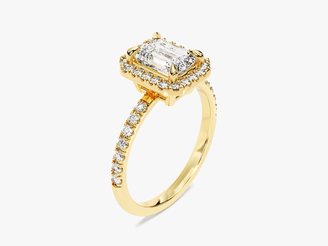 1.0CT Emerald Diamond Halo Pave Setting Moissanite Engagement Ring