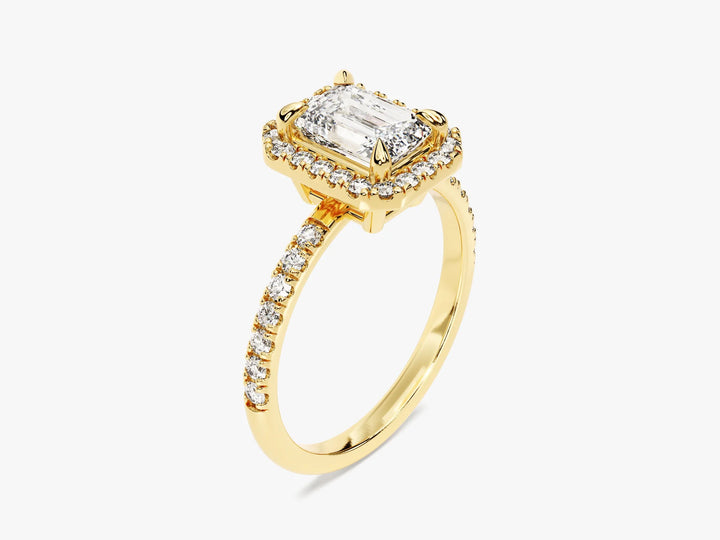 1.0CT Emerald Diamond Halo Pave Setting Moissanite Engagement Ring
