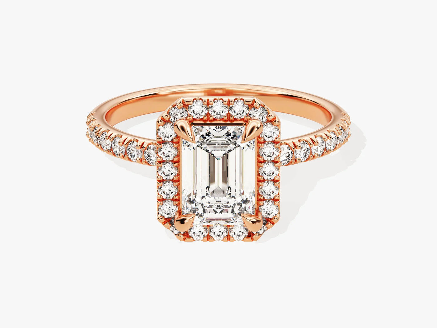 1.0CT Emerald Diamond Halo Pave Setting Moissanite Engagement Ring