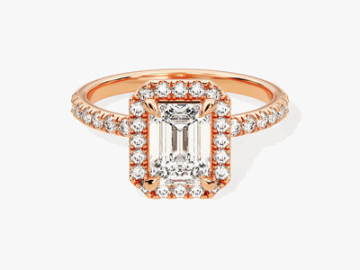 1.0CT Emerald Diamond Halo Pave Setting Moissanite Engagement Ring