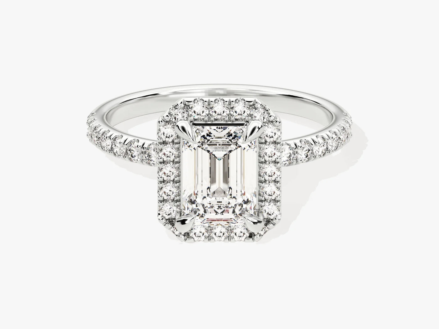 1.0CT Emerald Diamond Halo Pave Setting Moissanite Engagement Ring