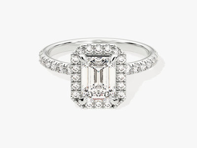 1.0CT Emerald Diamond Halo Pave Setting Moissanite Engagement Ring