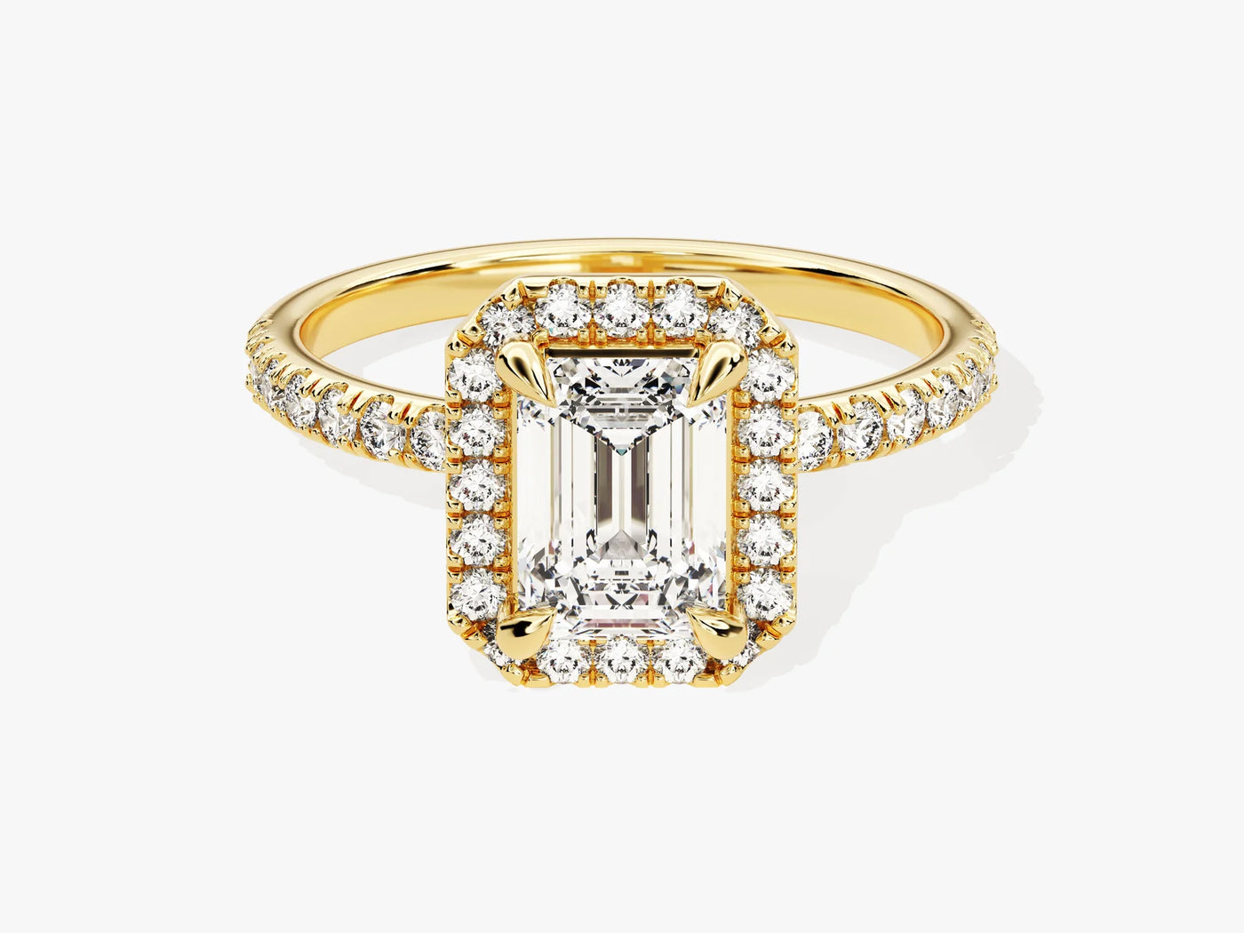 1.0CT Emerald Diamond Halo Pave Setting Moissanite Engagement Ring