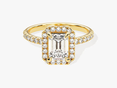 1.0CT Emerald Diamond Halo Pave Setting Moissanite Engagement Ring