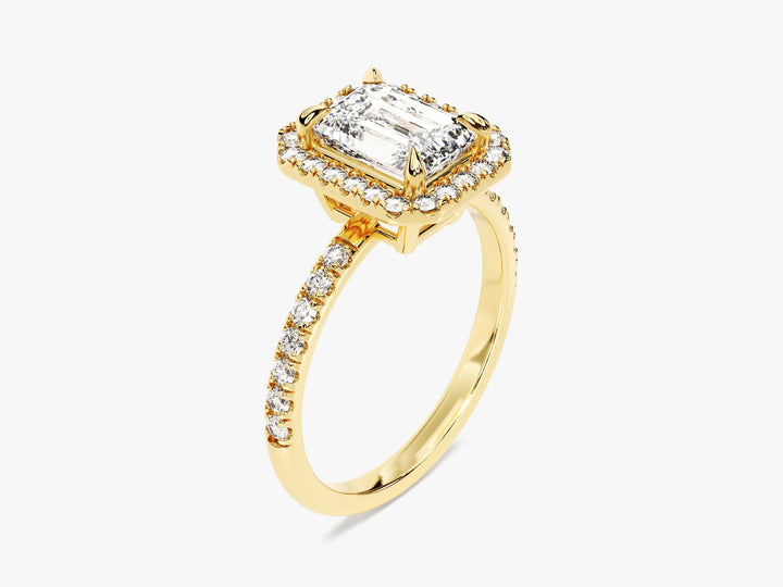 1.50CT Emerald Diamond Halo Pave Setting Moissanite Engagement Ring