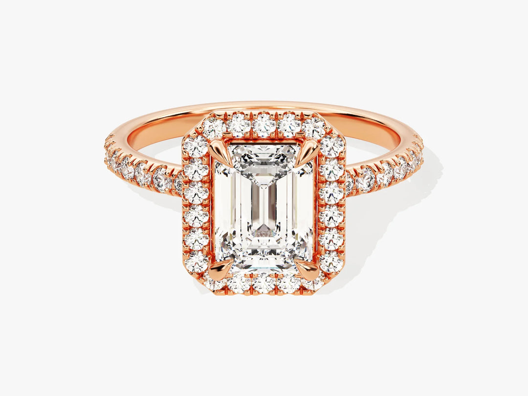 1.50CT Emerald Diamond Halo Pave Setting Moissanite Engagement Ring