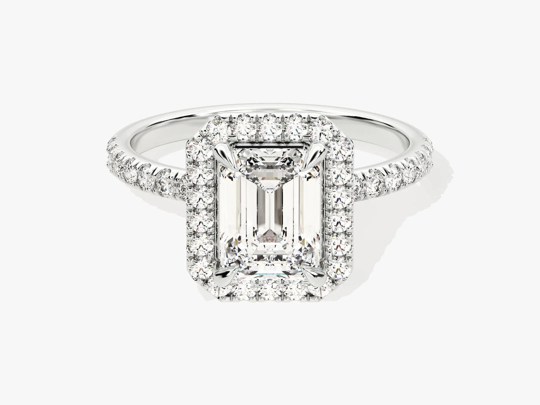1.50CT Emerald Diamond Halo Pave Setting Moissanite Engagement Ring