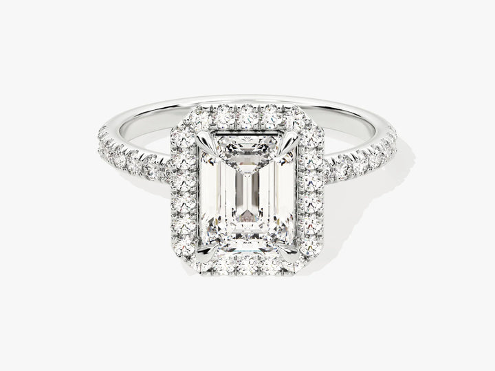 1.50CT Emerald Diamond Halo Pave Setting Moissanite Engagement Ring