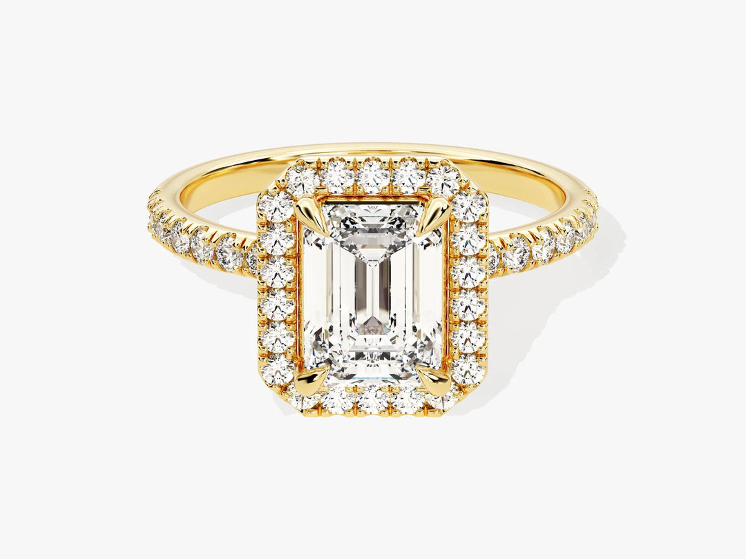 1.50CT Emerald Diamond Halo Pave Setting Moissanite Engagement Ring