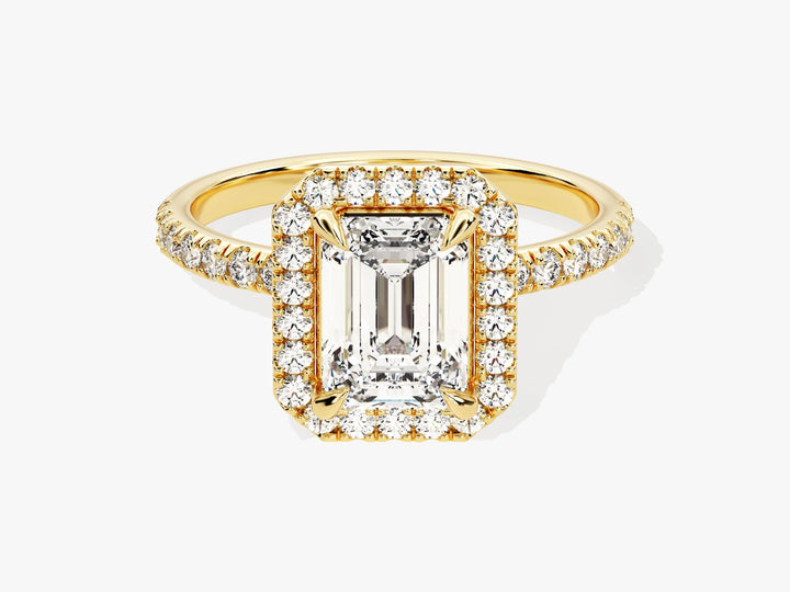 1.50CT Emerald Diamond Halo Pave Setting Moissanite Engagement Ring