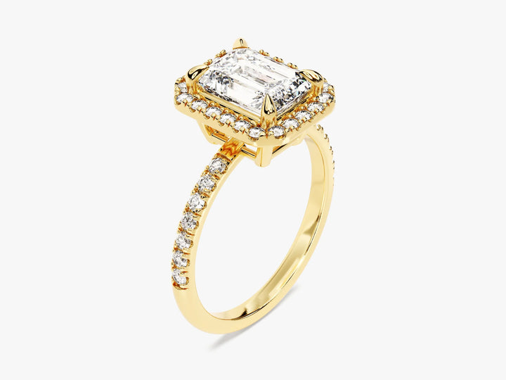 2.0CT Emerald Diamond Halo Pave Setting Moissanite Engagement Ring