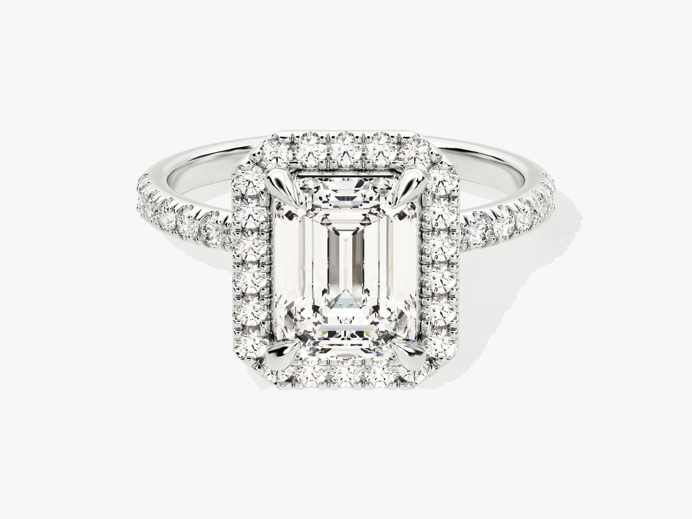 2.0CT Emerald Diamond Halo Pave Setting Moissanite Engagement Ring