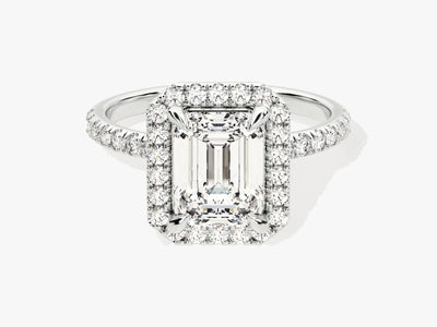 2.0CT Emerald Diamond Halo Pave Setting Moissanite Engagement Ring