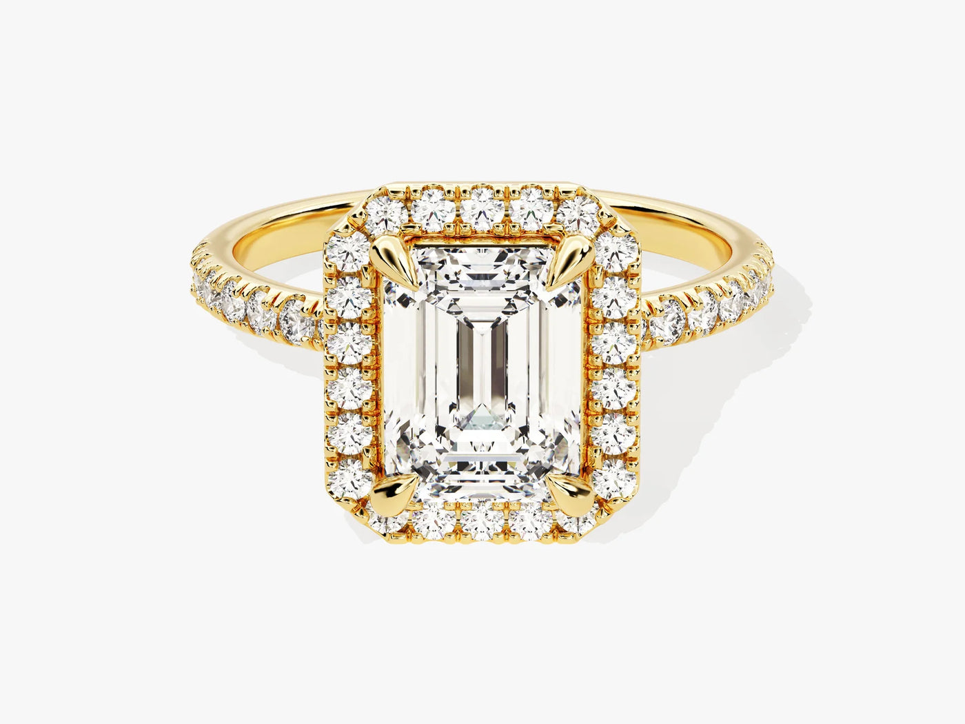 2.0CT Emerald Diamond Halo Pave Setting Moissanite Engagement Ring