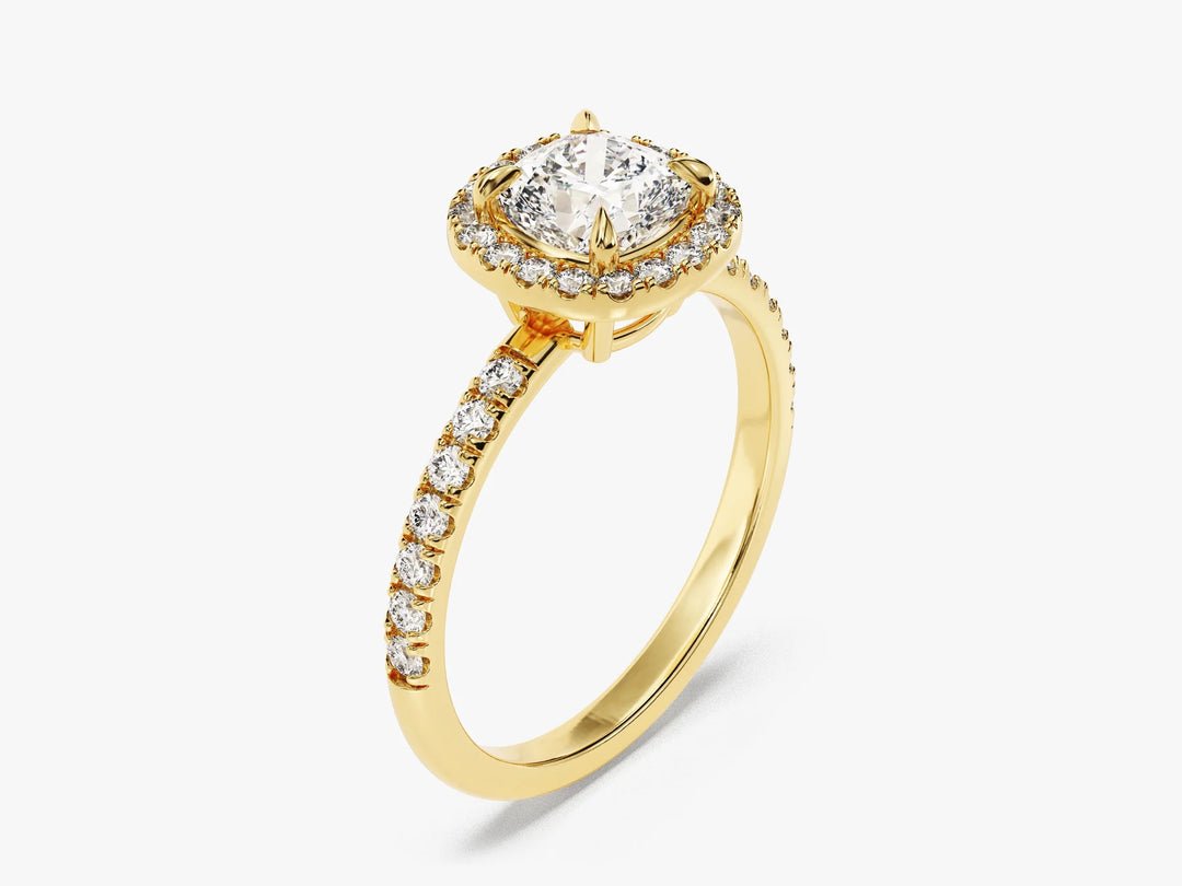 1.0CT Cushion Diamond Halo Pave Setting Moissanite Engagement Ring