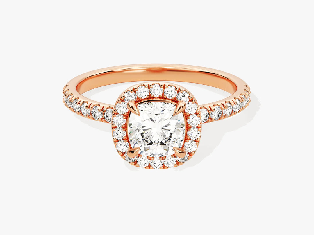 1.0CT Cushion Diamond Halo Pave Setting Moissanite Engagement Ring