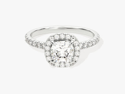 1.0CT Cushion Diamond Halo Pave Setting Moissanite Engagement Ring