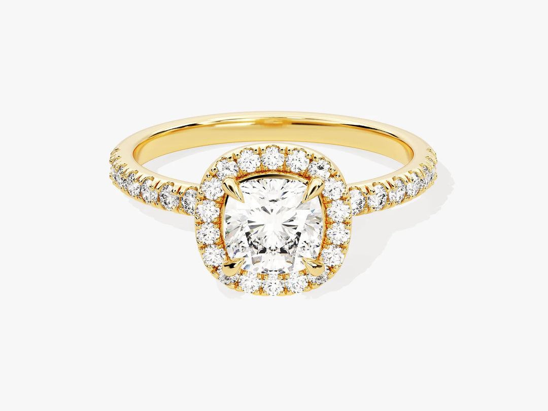 1.0CT Cushion Diamond Halo Pave Setting Moissanite Engagement Ring