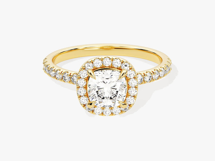 1.0CT Cushion Diamond Halo Pave Setting Moissanite Engagement Ring