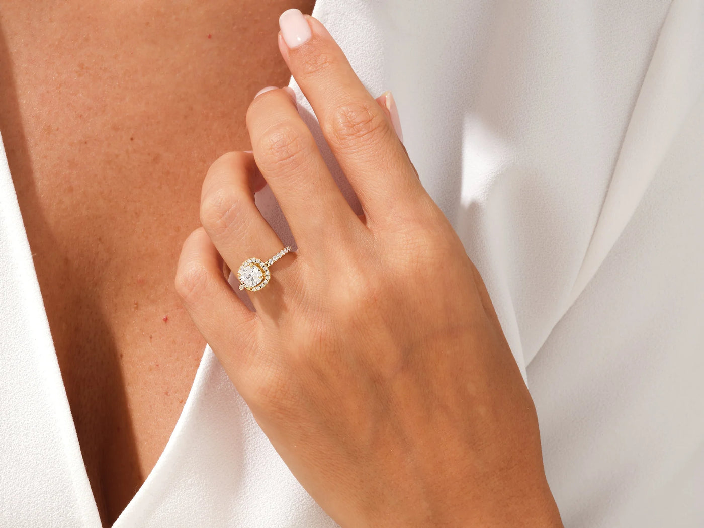 1.50CT Cushion Diamond Halo Pave Setting Moissanite Engagement Ring