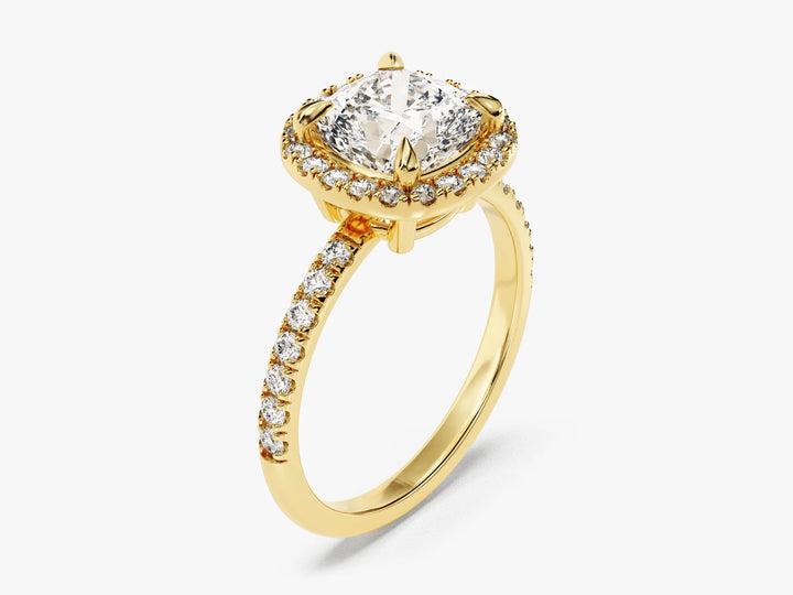2.0CT Cushion Diamond Halo Pave Setting Moissanite Engagement Ring