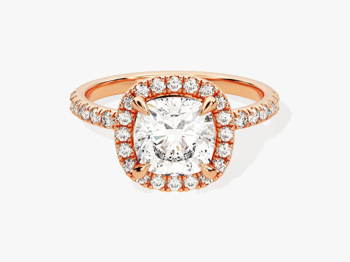 2.0CT Cushion Diamond Halo Pave Setting Moissanite Engagement Ring