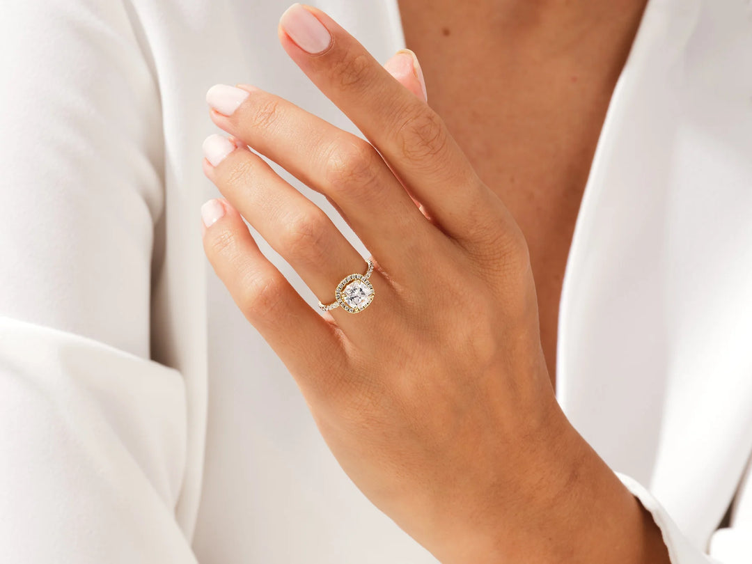 2.0CT Cushion Diamond Halo Pave Setting Moissanite Engagement Ring