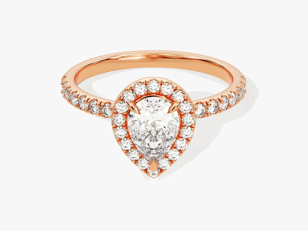 1.0CT Pear Diamond Halo Pave Setting Moissanite Engagement Ring