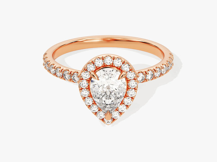 1.0CT Pear Diamond Halo Pave Setting Moissanite Engagement Ring
