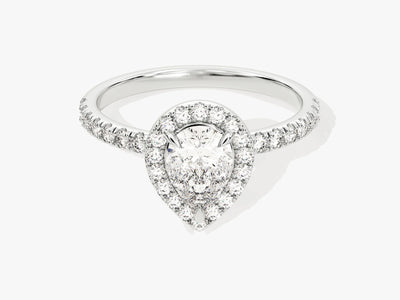 1.0CT Pear Diamond Halo Pave Setting Moissanite Engagement Ring