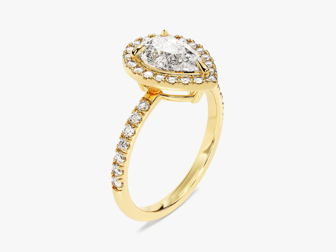 1.50CT Pear Diamond Halo Pave Setting Moissanite Engagement Ring