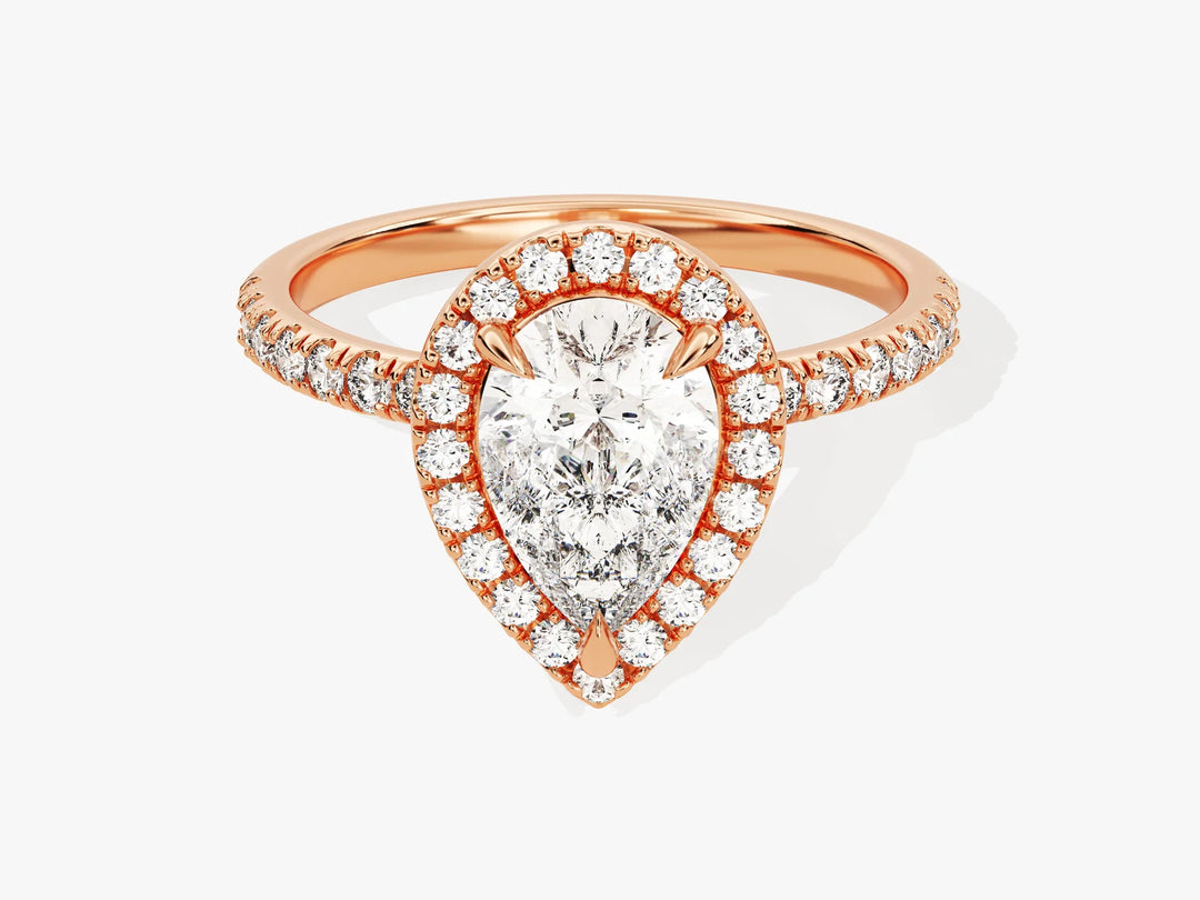 1.50CT Pear Diamond Halo Pave Setting Moissanite Engagement Ring